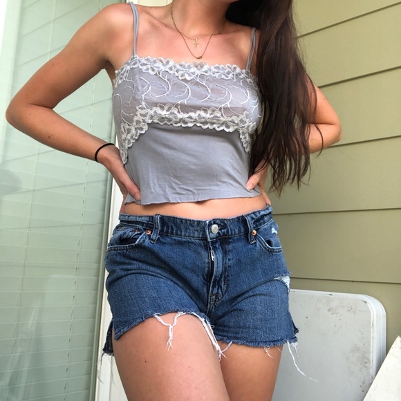 Tops Blue Lace Cropped Tank Poshmark